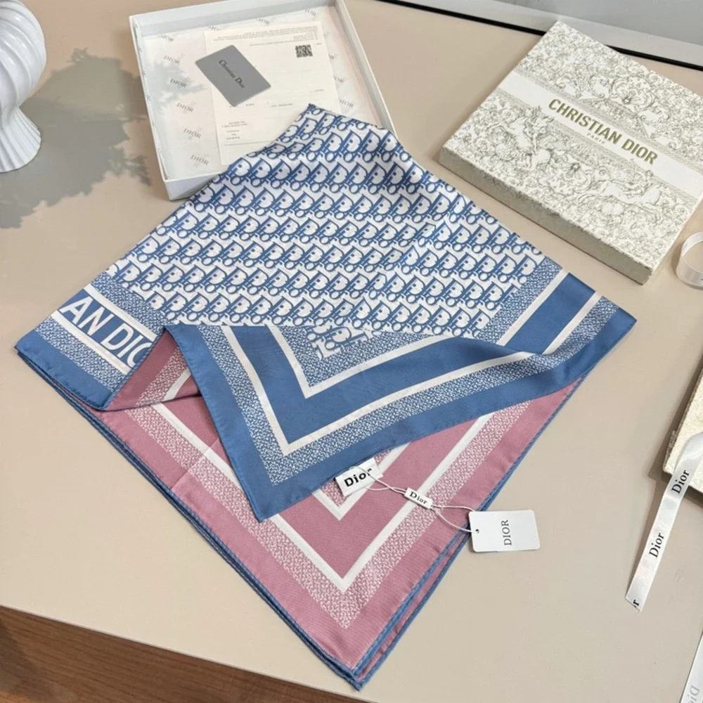 Dior Silk Scarf Classic Oblique Monogram Blue‑White